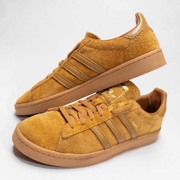Adidas Campus Sneakers Mens 10.5 Amber Yellow Suede Low Top 3 Stripes Shoes - Picture 2 of 13